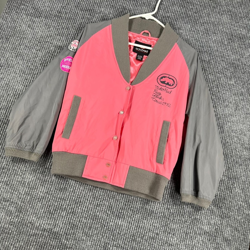 Ecko Red Jacket Womens XL Extra Large Pink Gray Long Sleeve Snap Up Casual